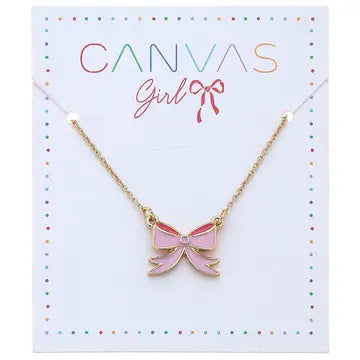 Canvas Style Pink Bow Necklace