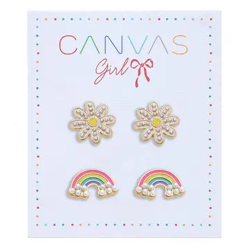 Canvas Style Rainbow & Daisy Earring