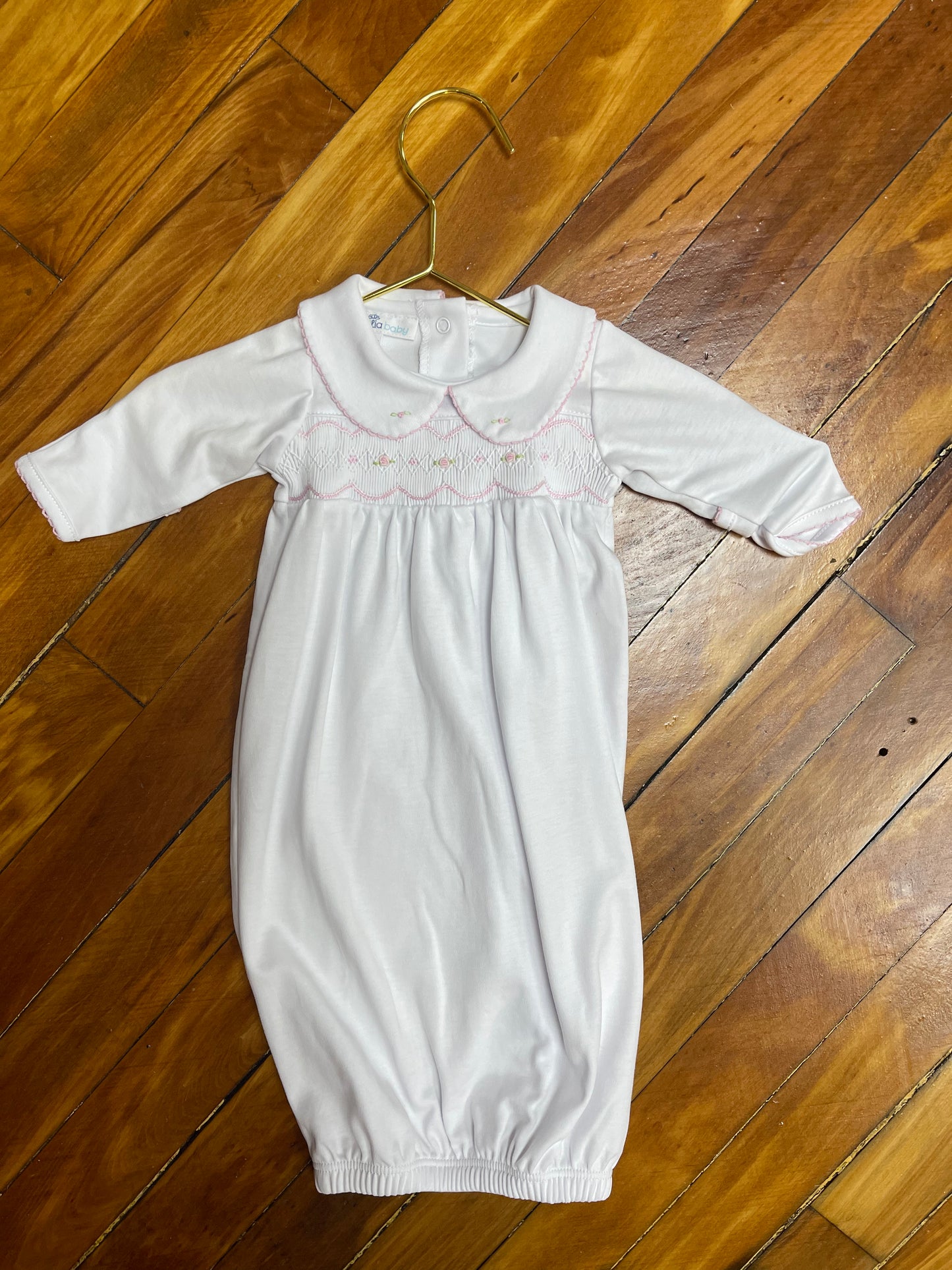 Magnolia Baby Smocked Collared Gown Pink