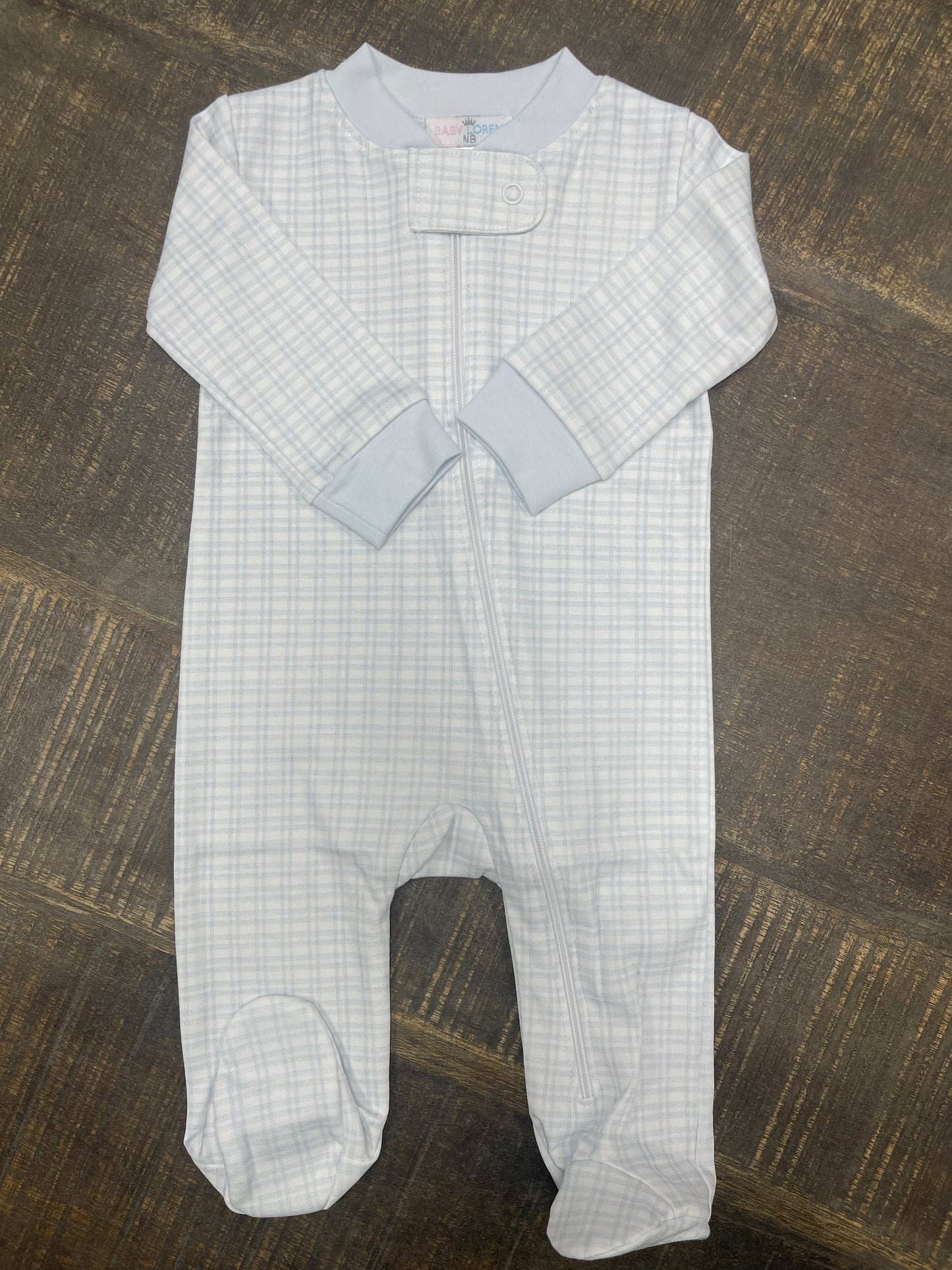 Baby Loren Blue Plaid Pima Zipper Footie