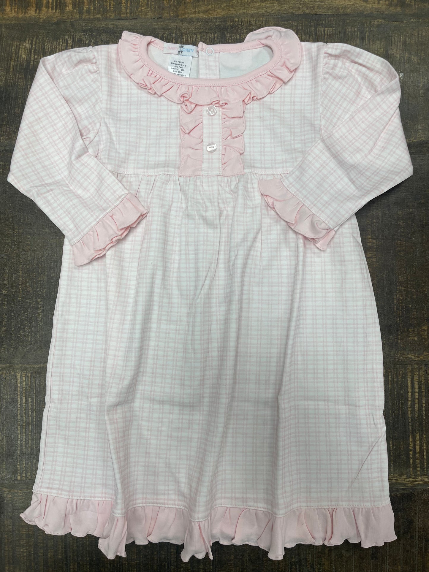 Baby Loren Pink Plaid Pima Day Gown