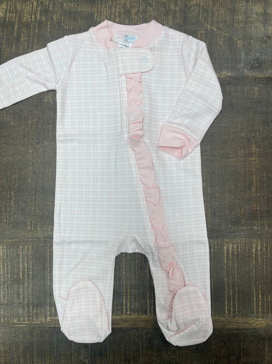 Baby Loren Pink Plaid Pima Zipper Footie