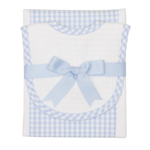 3 Marthas Blue Check Drooler Bib & Burp Set