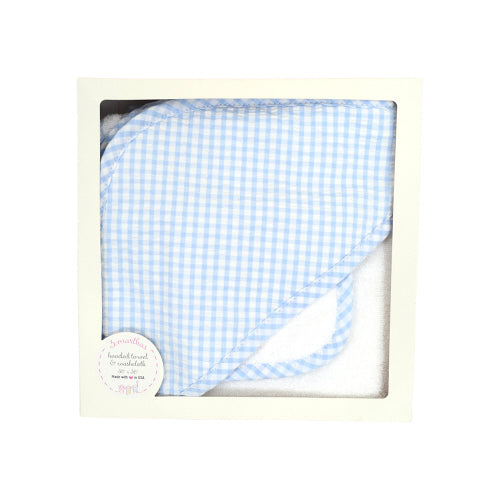 3 Marthas Blue Check Hooded Towel & Washcloth Set