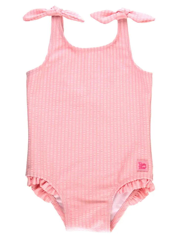 RuffleButts One Piece Pink Tie Shoulder