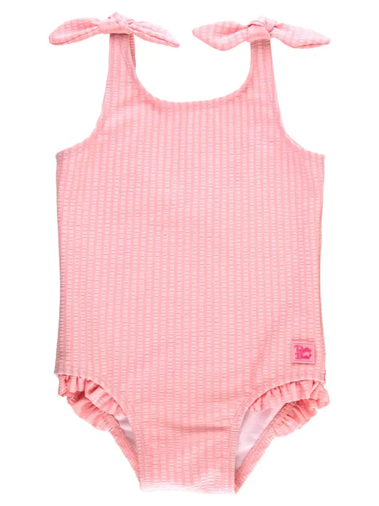 RuffleButts One Piece Pink Tie Shoulder