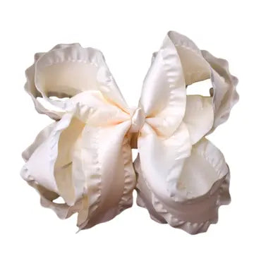 The Solid Bow Cream Double Ruffle 5in Bow w/ Alligator Clip