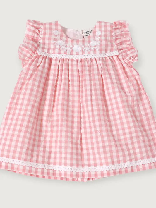 Viverano Pastel Pink Gingham Seersucker Dress