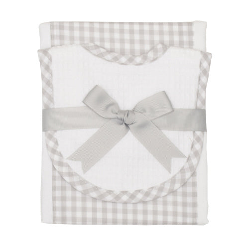 3 Marthas Gray Check Bib & Burp Set