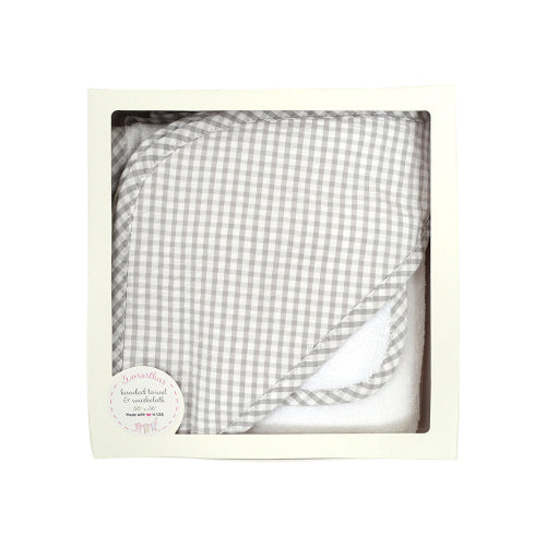 3 Marthas Gray Check Hooded Towel & Washcloth Set