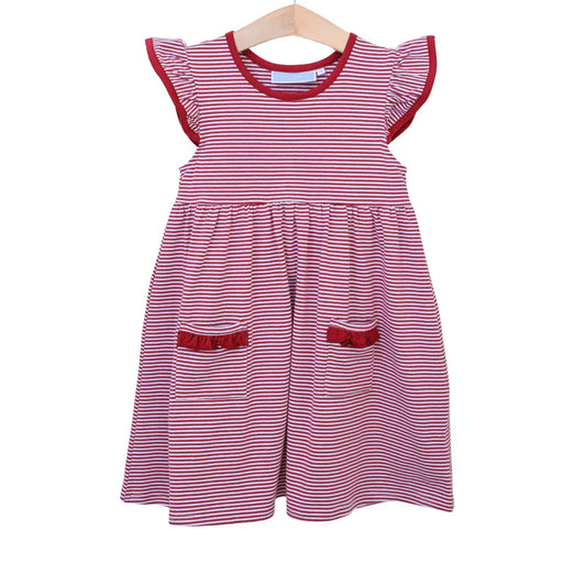 Trotter Street Kids Striped Dress - Crimson