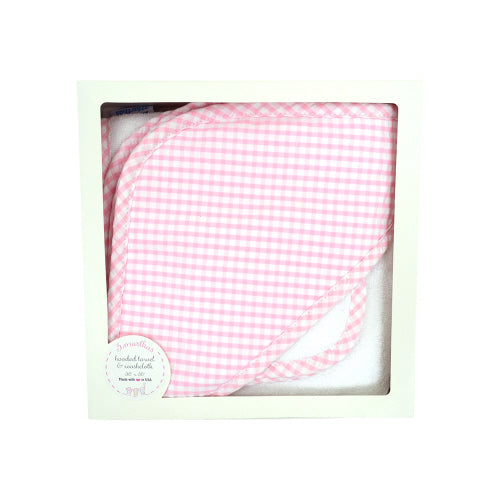 3 Marthas Pink Check Hooded Towel & Washcloth Set