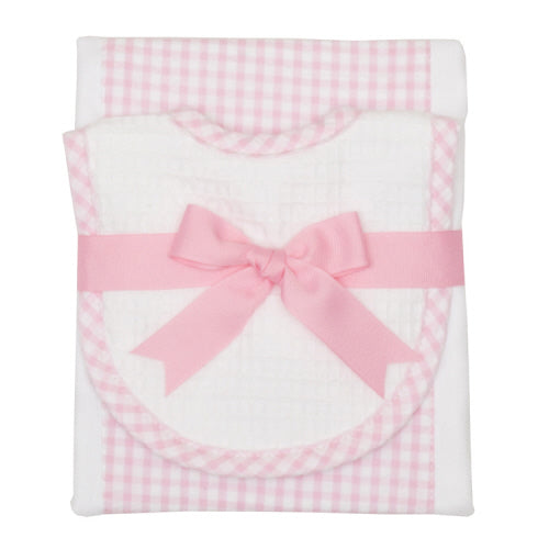 3 Marthas Pink Check Bib & Burp Set