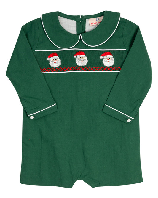 Smockingbird Santa Smocked Dark Green Shortall